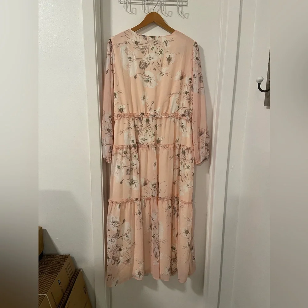 Simplee EUC pastel floral long sleeve tiered chiffon dress size xl - Picture 4 of 7